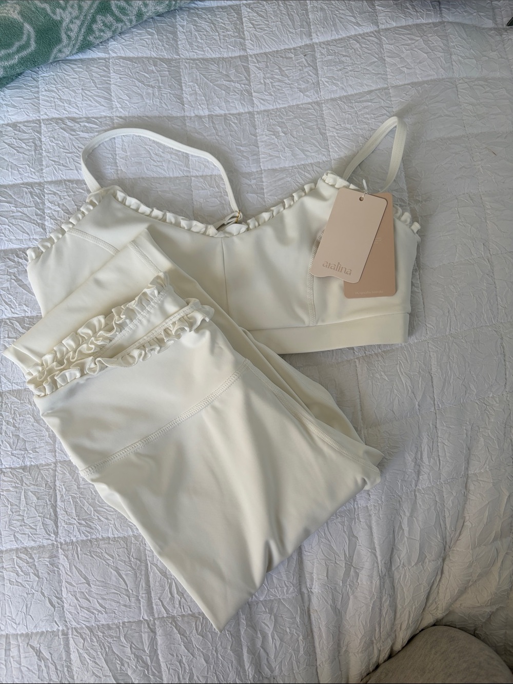 Ivory Ruffle-Trim Activewear Set